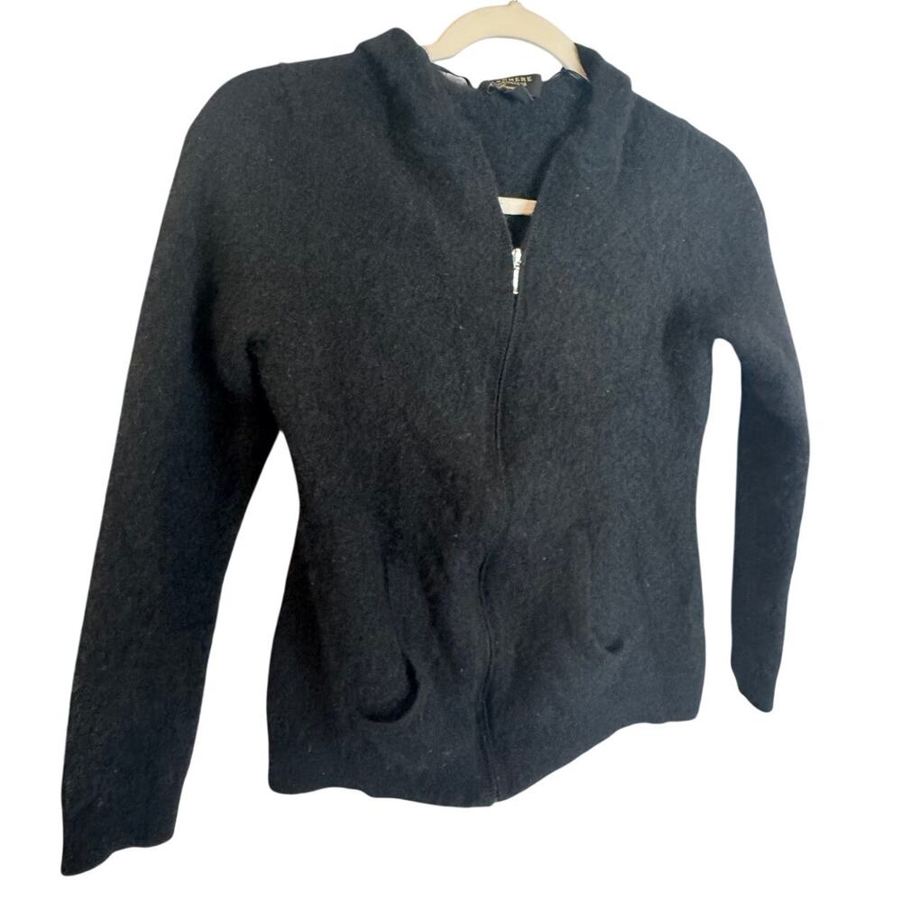 Cashmere Charter Club 100% Luxury Black Hooded Full Zip Sweater Sz Lrg (Shrunk)